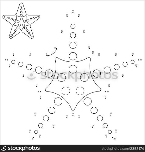 Starfish Icon Dot To Dot, Sea Stars, Star Shaped Echinoderms Vector Art Illustration