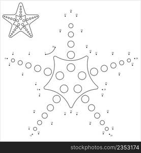 Starfish Icon Dot To Dot, Sea Stars, Star Shaped Echinoderms Vector Art Illustration