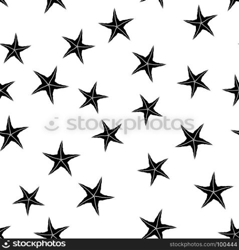 Starfish Silhouette Seamless Pattern on White Background. Starfish Silhouette Seamless Pattern