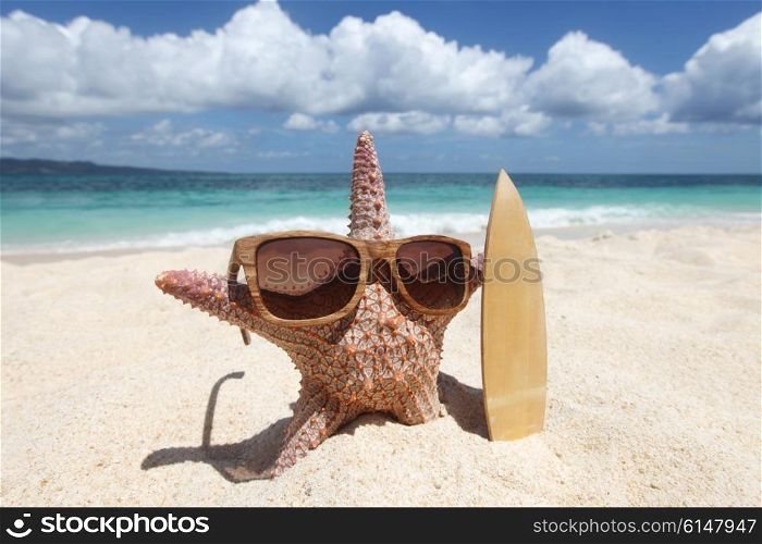 Starfish surfer on beach. Starfish surfer on sand of tropical beach at Philippines