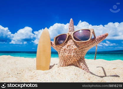 Starfish surfer on sand of tropical beach at Philippines. Starfish surfer on tropical beach