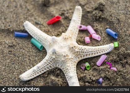 starfish with plastic pieces