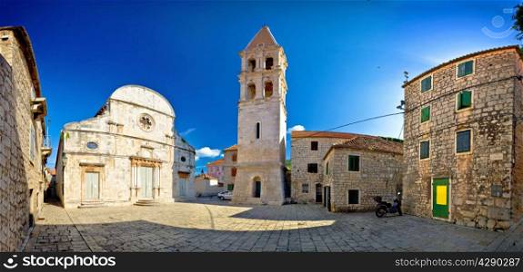 Stari Grad, island of Hvar old stone square panoramic view, Dalmatia, Croatia