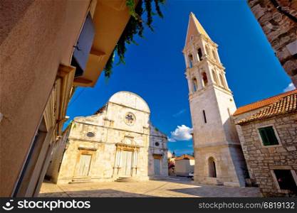 Stari Grad, island of Hvar old stone square panoramic view, Dalmatia, Croatia