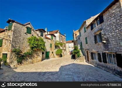 Stari Grad on Hvar i sland old paved street, Dalmatia, Croatia