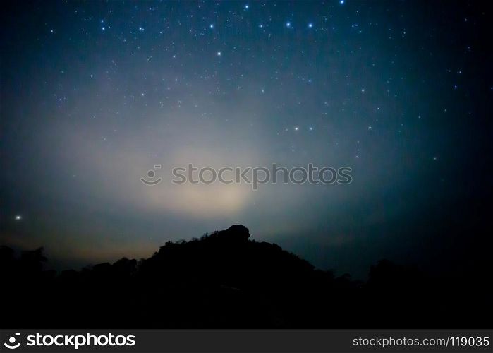 Starry sky and mountain. High level of noise