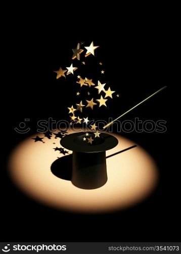 Stars from hat. 3d