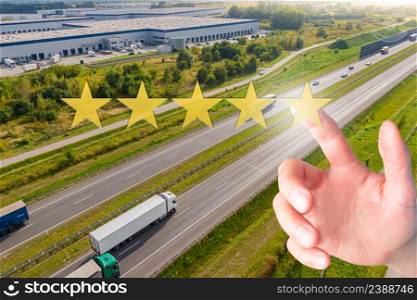 stars showing the concept of logistics rating. Logistics business concept by Business man is making success in service of shipping import & export, transportation.
