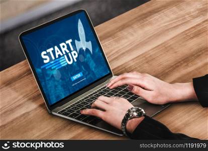 Start Up Business of Creative People Concept - Modern graphic interface showing symbol of entrepreneurship, fund, and project plan to start a new small business by smart group of entrepreneur.