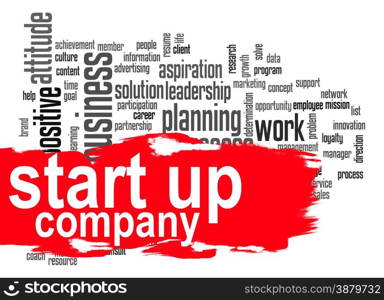 Start up company word cloud image with hi-res rendered artwork that could be used for any graphic design.. Start up company word cloud with red banner