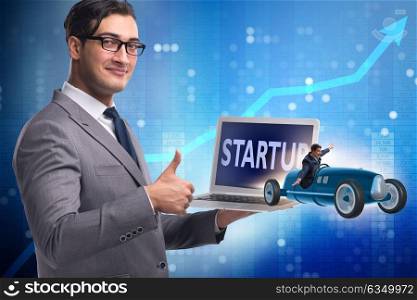 Start-up concept with businessman driving car