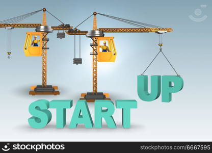 Start-up concept with crane lifting letters