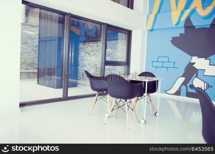 startup business office interior details, bright modern working space