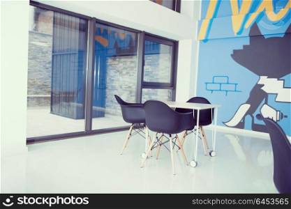 startup business office interior details, bright modern working space
