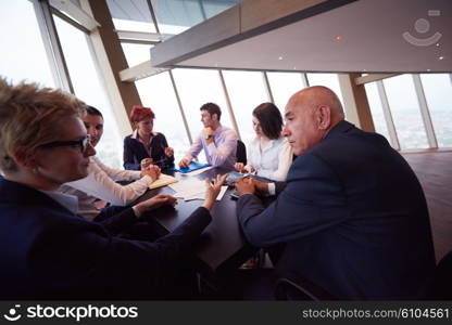 startup business people group have meeting in modern bright office interior, senoir investors and young software developers