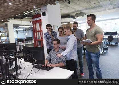 startup business people group working as team to find solution