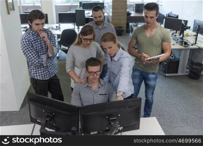 startup business people group working as team to find solution
