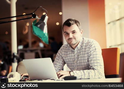 startup business, software developer working on computer at modern office