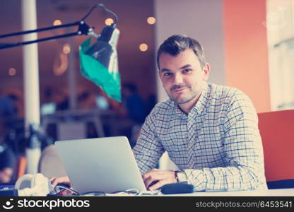 startup business, software developer working on computer at modern office