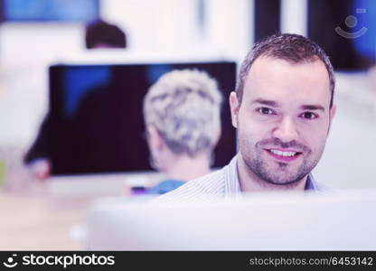 startup business, software developer working on desktop computer at modern office