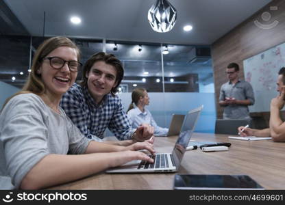 startup business team brainstorming on meeting working on laptop and tablet computer