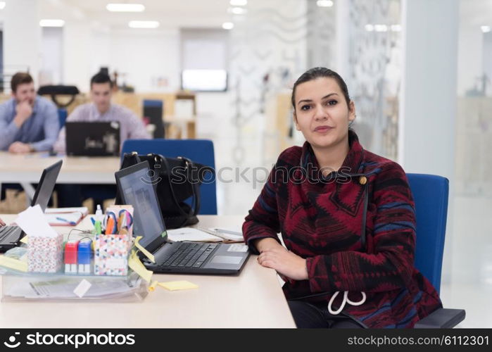 startup business, woman working on laptop computer at modern office