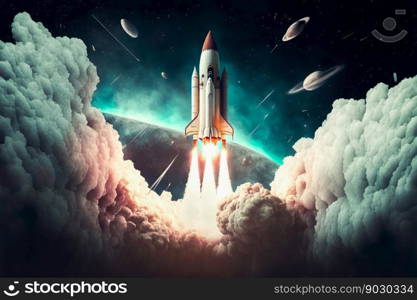 Startup of rocket to space and copy space for start up business and advertise , Generative Ai