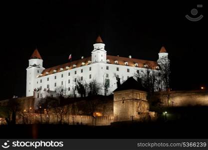 Stary hrad castle in Bratislava at night with illumination&#xA;