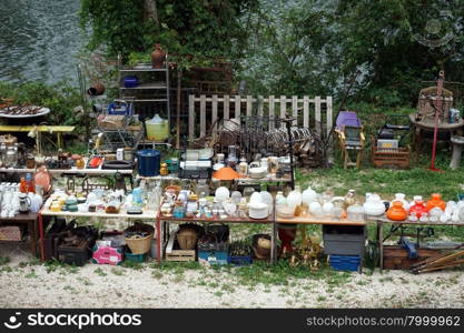 Staslls in the flea market near gthe river