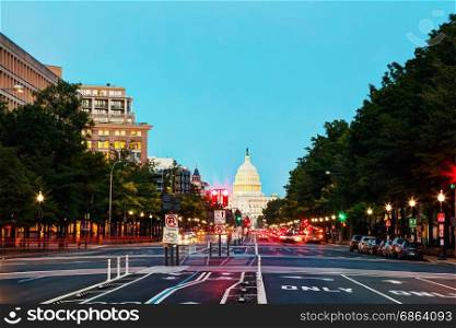 State Capitol building in Washington, DC in the evening