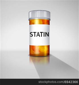 Statin drugs and statins medication concept or prescription pharmaceutical medication drugs prescribed by a doctor to help with cardiovascular health as a 3D illustration.