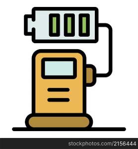 Station charging battery icon. Outline station charging battery vector icon color flat isolated. Station charging battery icon color outline vector