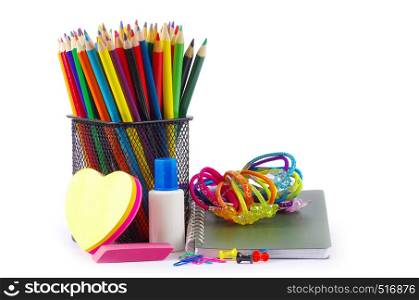 stationery and notebooks isolated on white