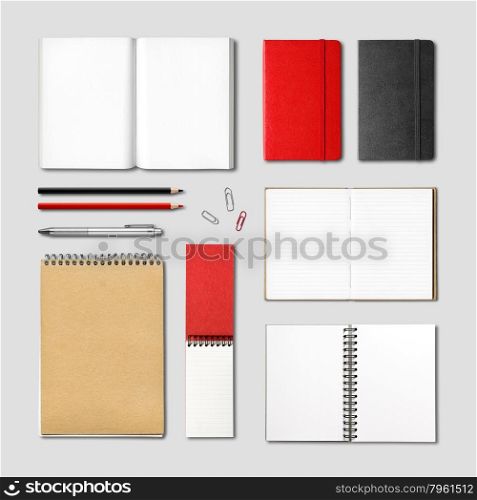 stationery books and notebooks mockup template isolated on grey background. stationery books and notebooks mockup