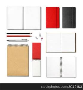 stationery books and notebooks mockup template isolated on white background. stationery books and notebooks mockup template