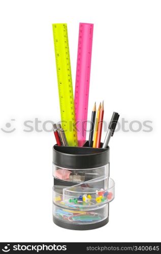 stationery in glass isolated on a white