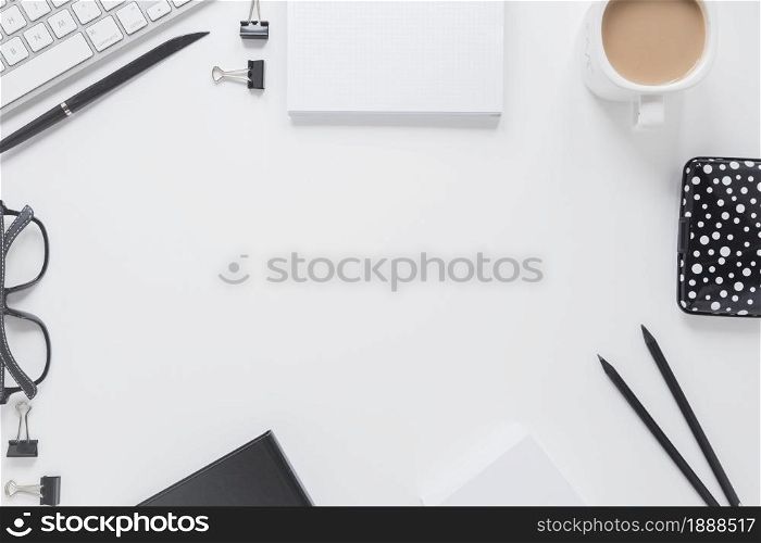 stationery near glasses keyboard. Resolution and high quality beautiful photo. stationery near glasses keyboard. High quality and resolution beautiful photo concept