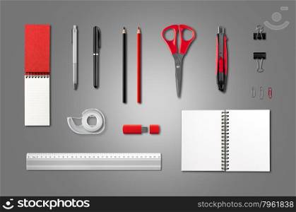 Stationery, office supplies mockup template, isolated on anthracite background
