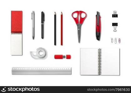 Stationery, office supplies mockup template, isolated on white background