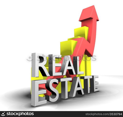 Statistics graphic with real estate word - 3d made