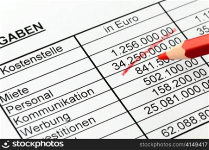 statistics with figures in red on a german.