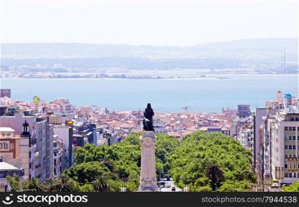 Statue Eduardo VII and overview from Lisbon, Portugal