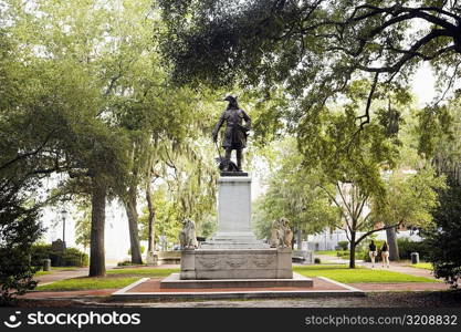 Statue in a park, James Edward Oglethorpe Monument, Chippewa Square, Savannah, Georgia, USA