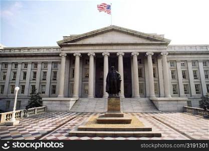 Statue in front of a building, US Treasury Department, Washington DC, USA