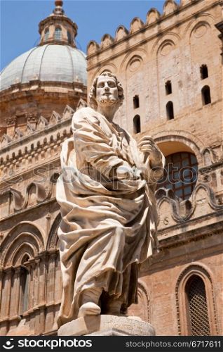 statue near Palermo Cathedral, Sicily, Italy