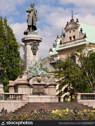 Statue of Adam Mickiewicz in Warsaw in Poland. Famous Poet and Patriot