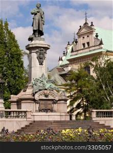 Statue of Adam Mickiewicz in Warsaw in Poland. Famous Poet and Patriot