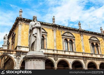 Statue of Dante Alighieri in a summer day in Verona, Italy
