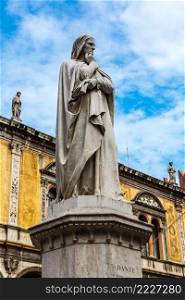 Statue of Dante Alighieri in a summer day in Verona, Italy