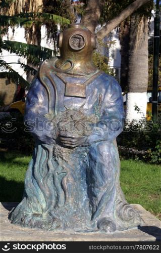 Statue of diver on the street of Bodrum, Turkey